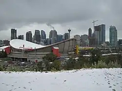 Winter panoroma of Calgary including the exterior of the Saddledome