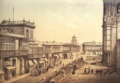 Colonial Calle de los Judíos (Jewish quarter) (Lima) in 1866 by Manuel A. Fuentes and Firmin Didot, Brothers, Sons & Co. University of Chicago Library.[36]