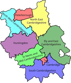Map of parliamentary constituencies in Cambridgeshire from 2024