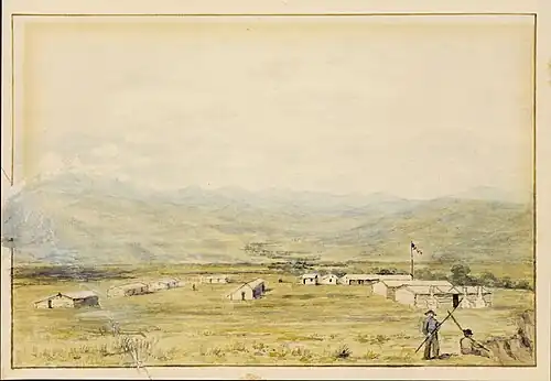 A painting of Camp Collins in 1865.