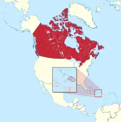 Map indicating locations of Canada and Turks and Caicos Islands