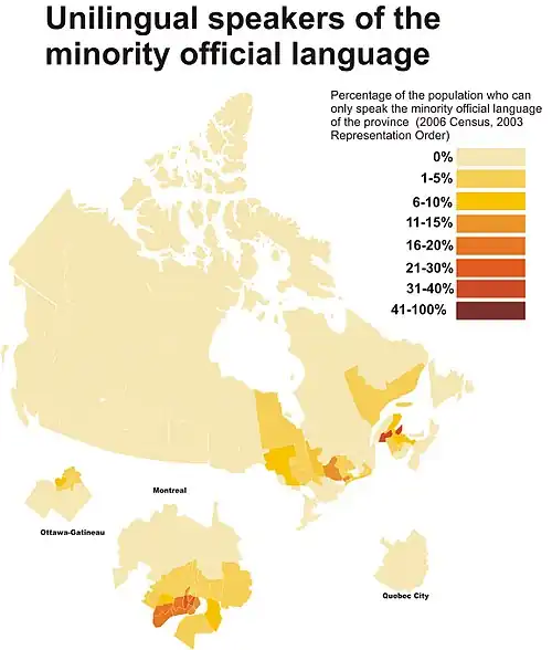 Canadians who can only speak the minority official language (English in Quebec, French everywhere else).