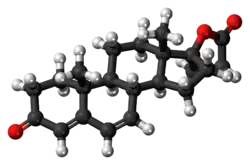 Ball-and-stick model of the canrenone molecule