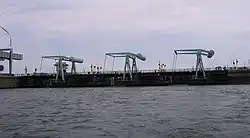 View of Cardiff barrage at sea