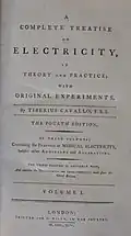 Title page of a 1795 copy of "A Complete Treatise on Electricity in Theory and Practice with Original Experiments," volume 1