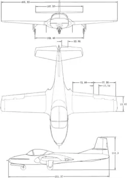 3-view line drawing of the Cessna T-37B Tweet