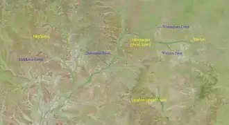 Flooding in January 2010 greened the land, especially near the rivers. This colouring, however, is exaggerated somewhat by NASA's use of both visible and infrared light in all three images.