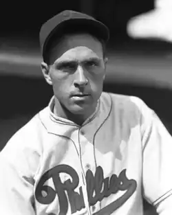 Black and white portrait of baseball player in a Phillies uniform, 1936