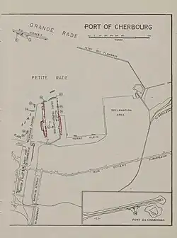 Map indicates the location of the various jetties and basins