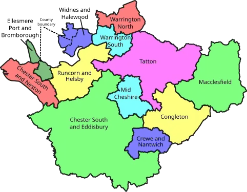 Map of parliamentary constituencies in Cheshire 2024-present