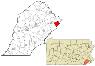 Location of Easttown Township in Chester County and of Chester County in Pennsylvania