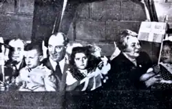 Romanian Workers' Party leaders Iosif Chișinevschi, Teohari Georgescu, Ana Pauker at a function in Bucharest, with Greek refugee children