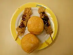 Skewered barbecue chicken with Java rice