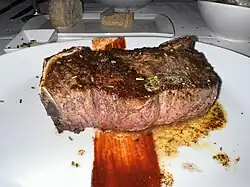 Chili-rubbed NY strip steak from Eddie V's in Boca Raton, Florida