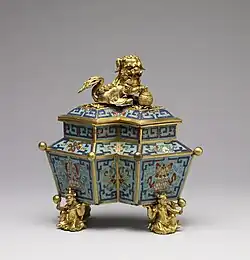 Cloisonné box; 18th century; cloisonné enamels on copper with gilt bronze; 20.5 × 19.8&nbsp;cm; Walters Art Museum (Baltimore, Maryland, US)