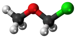 Ball-and-stick model of the chloromethyl methyl ether molecule