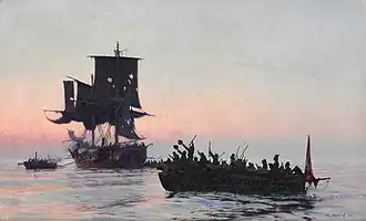 Danish privateers intercepting an enemy vessel during the Napoleonic Wars (1888)