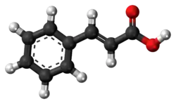 Ball-and-stick model of the trans-cinnamic acid molecule