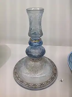 "Moonlight blue" vase, blown, molded, enamelled and engraved on wheel (1884)