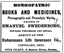 Advertisement for Otis Clapp's business operations, published in the 1868 Boston Directory