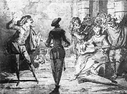 Scene from "Jupiter curieux impertinent", pen drawing, Louvre, Paris