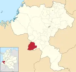 Location of the municipality and town of Mercaderes, Cauca in the Cauca Department of Colombia.