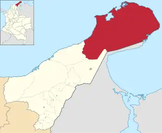 Location of the city and municipality of Uribia in the Department of La Guajira.