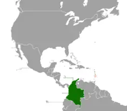 Map indicating locations of Colombia and Saint Lucia