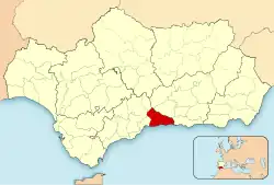 Location of Axarquía in Andalusia, Spain