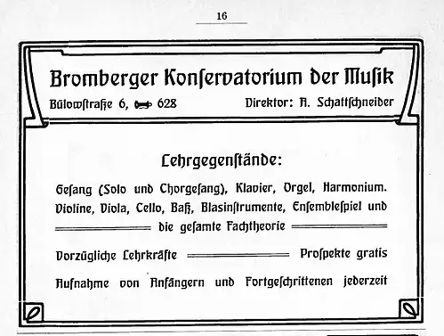 Advert. for Bydgoszcz Music Conservatoire ca 1906