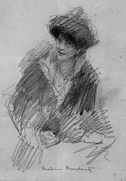 Portrait of Countess Constance Markievicz (before 1922); an Irish politician, revolutionary nationalist and suffragette; pencil drawing