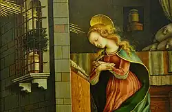 The Virgin Annunciate by Carlo Crivelli, 15th century; rays enter through the window