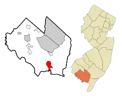 Map Location of Port Norris in Cumberland County highlighted in red (left). Inset map: Location of Cumberland County in New Jersey highlighted in orange (right).
