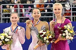 The women's event medalists at the 2012 Cup of China