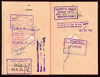 Interior of a 1952 issued diplomatic passport