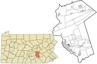 Location of Pennbrook in Dauphin County (right) and of Dauphin County in Pennsylvania (left)