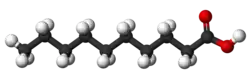 Ball-and-stick model of decanoic acid