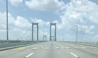 Delaware/New Jersey State Line marked on southbound span of Delaware Memorial Bridge