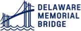 Simple blue diagram of twin suspension bridges with the text "Delaware Memorial Bridge"