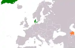 Map indicating locations of Denmark and Azerbaijan