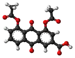 Ball-and-stick model of the diacerein molecule