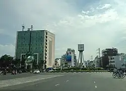 Điện Biên Phủ Roundabout with the BIDV clock tower