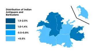 Distribution of Indian Antiguans and Barbudans, 2011
