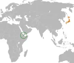 Map indicating locations of Djibouti and Japan