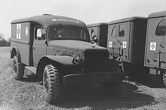 Awaiting shipment from the Dodge factory, April 1943.