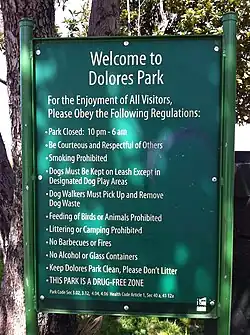 A sign denoting the rules of the park