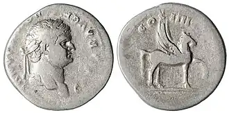 Silver denarius of Domitian with Pegasus on the reverse, dated 79–80 AD