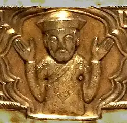 Prince Eacchi Proshian on his reliquary, circa 1300. He is wearing a Mongol-style dress (cloud collar and Mongol hat).[27]