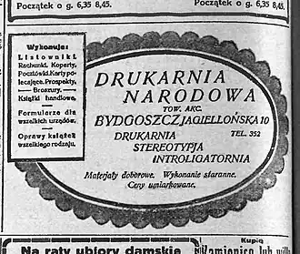 Advertising for Drukarnia Narodowa in 1923