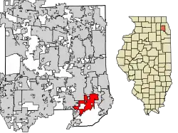 Location of Darien in DuPage County, Illinois.